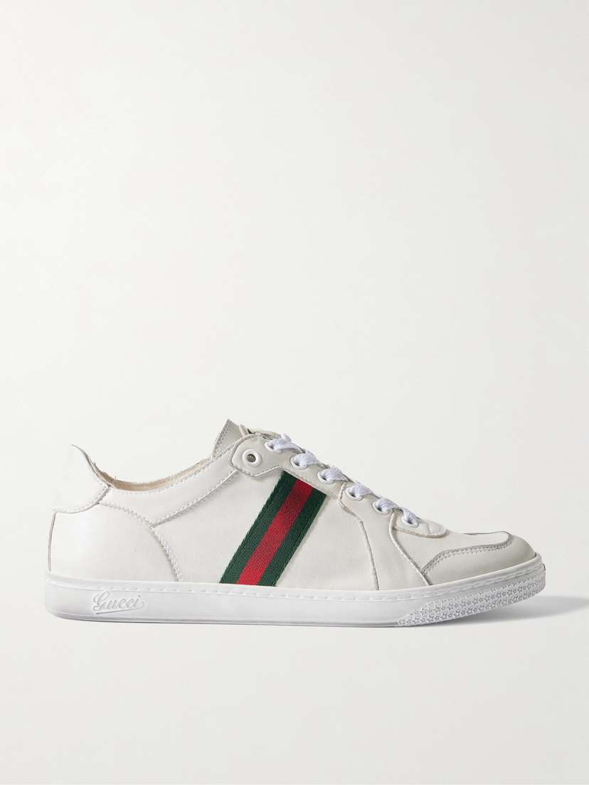 Gucci Stretch Distressed Webbing-trimmed Leather Sneakers
