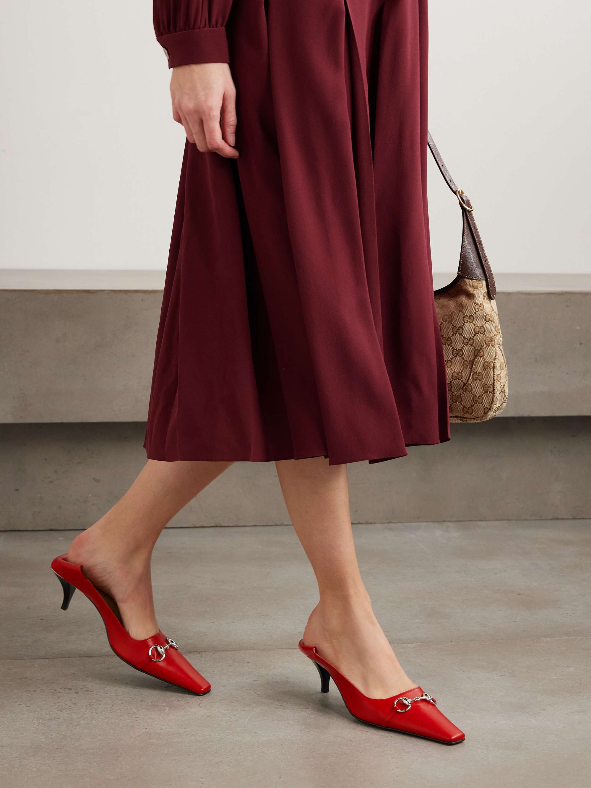 GUCCI Vittoria collapsible-heel horsebit-embellished leather pumps