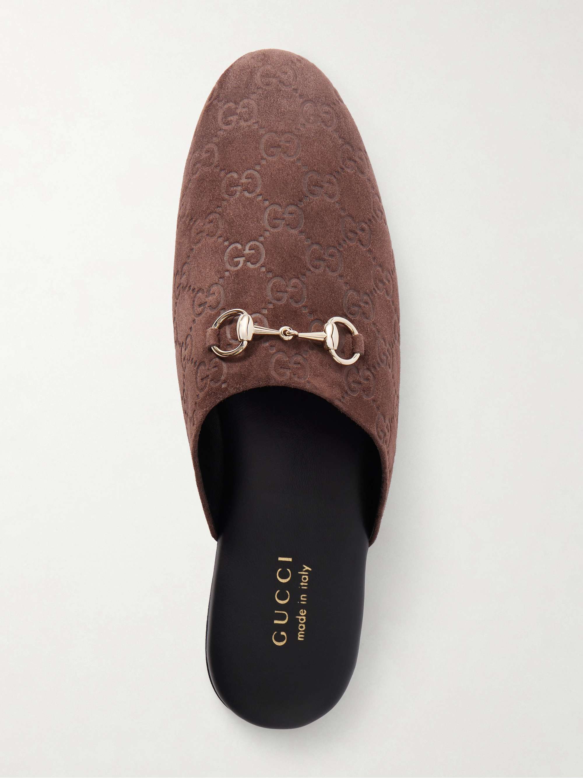 GUCCI Horsebit-detailed debossed suede slippers | NET-A-PORTER