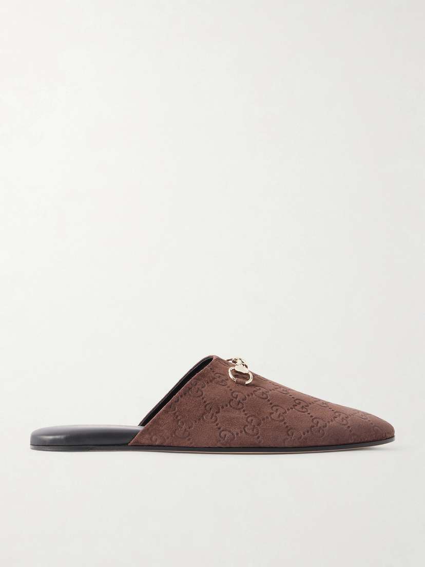 Gucci Horsebit-detailed Debossed Suede Slippers