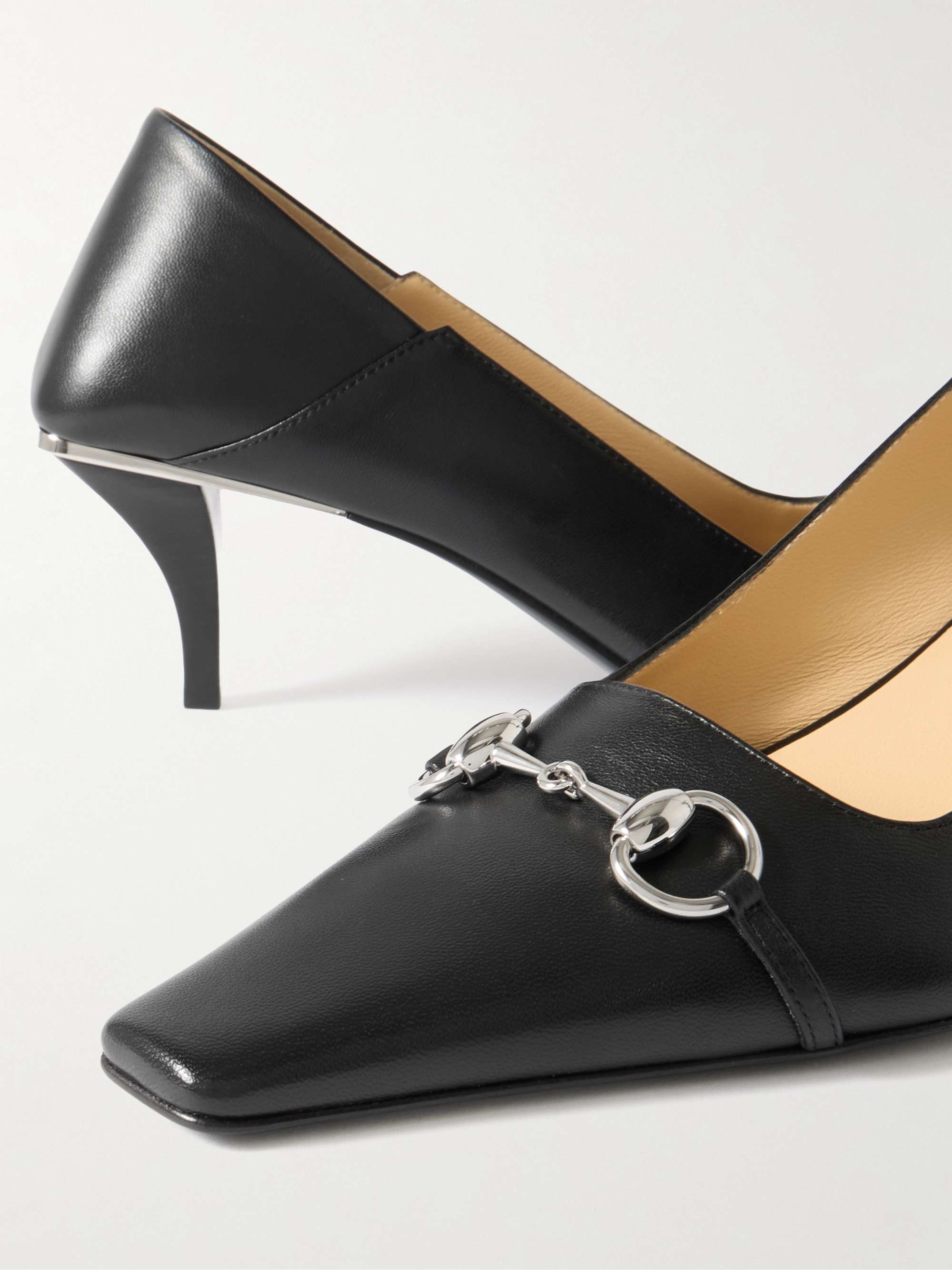 GUCCI Vittoria collapsible-heel horsebit-embellished leather pumps
