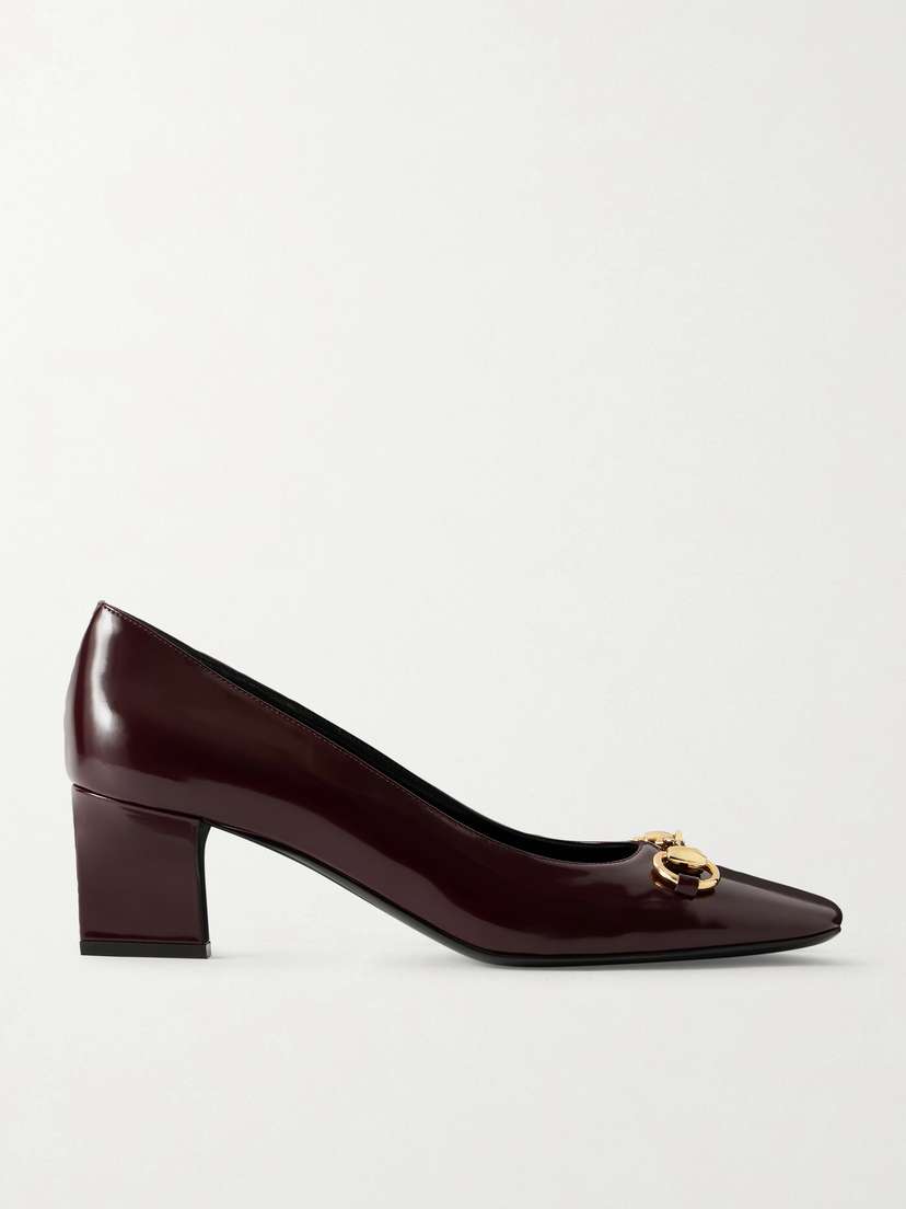 Gucci Signora Horsebit-embellished Glossed-leather Pumps