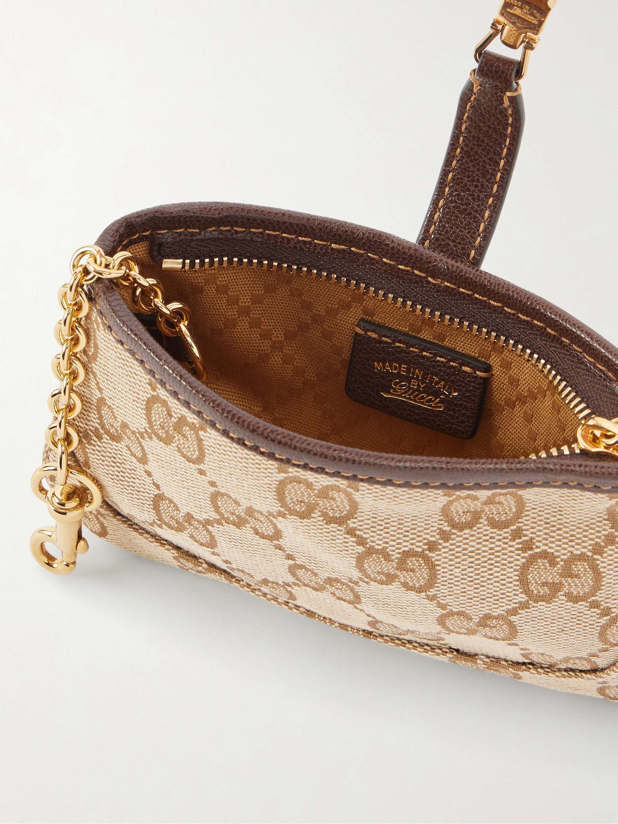 OLD GUCCI シルク　ジャガード織　151/2 GUCCI Jackie leather-trimmed canvas-jacquard wallet | NET-A-PORTER