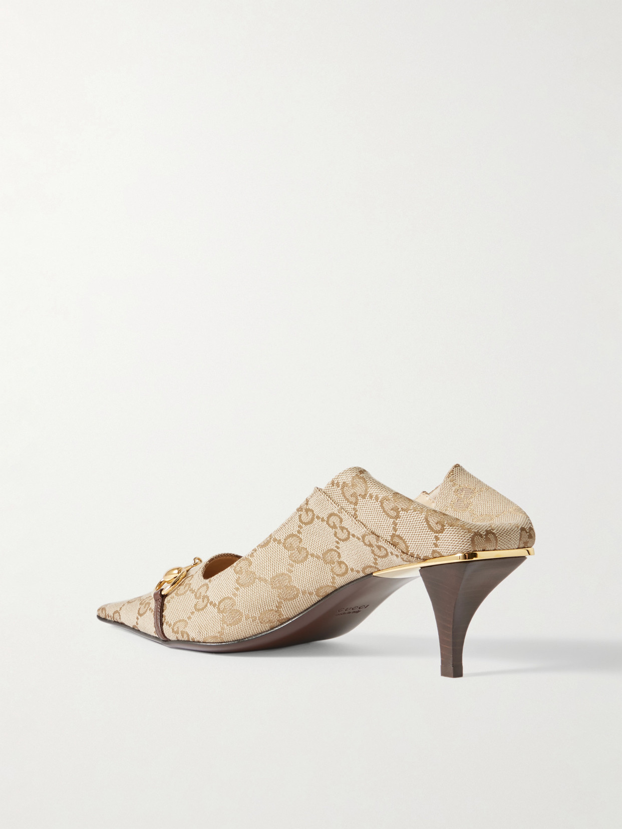 Vittoria Collapsible-Heel Horsebit-Embellished Leather-Trimmed Canvas-Jacquard Pumps