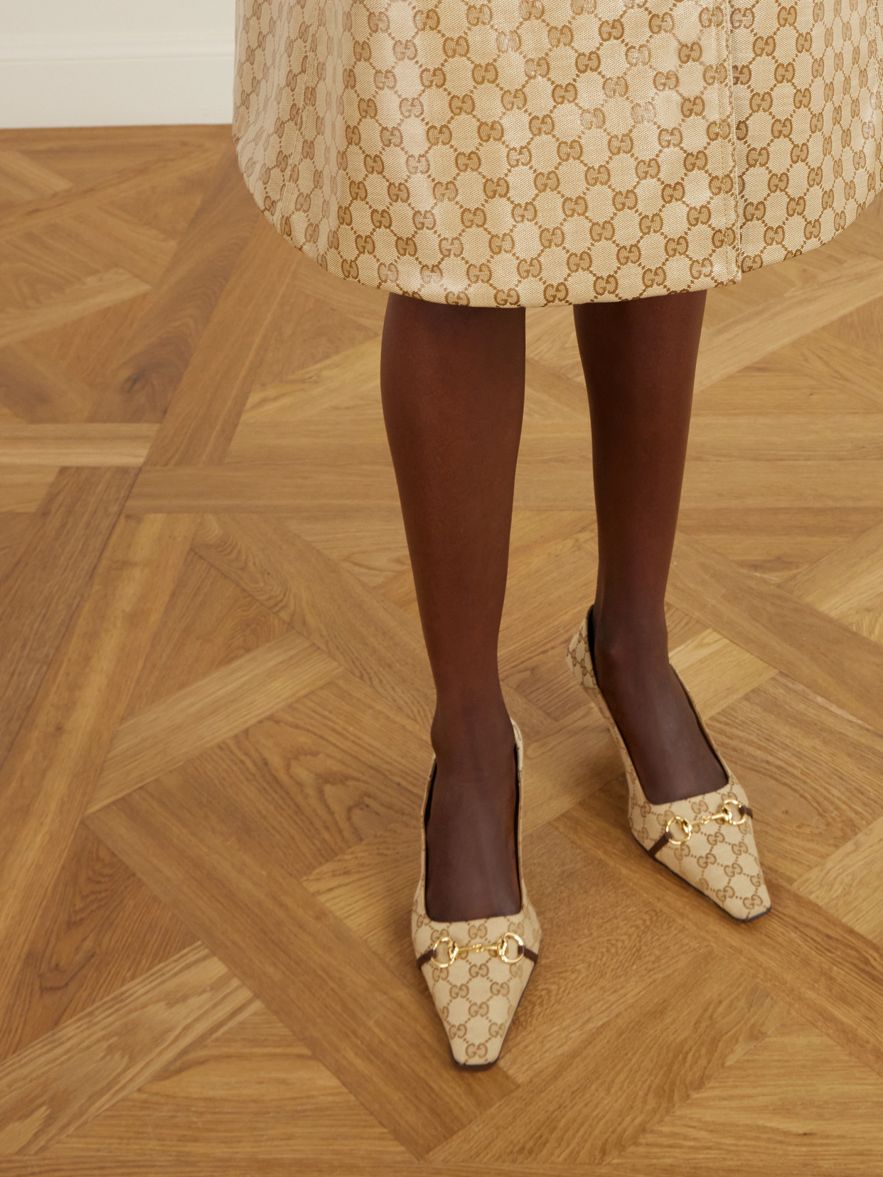 Vittoria Collapsible-Heel Horsebit-Embellished Leather-Trimmed Canvas-Jacquard Pumps