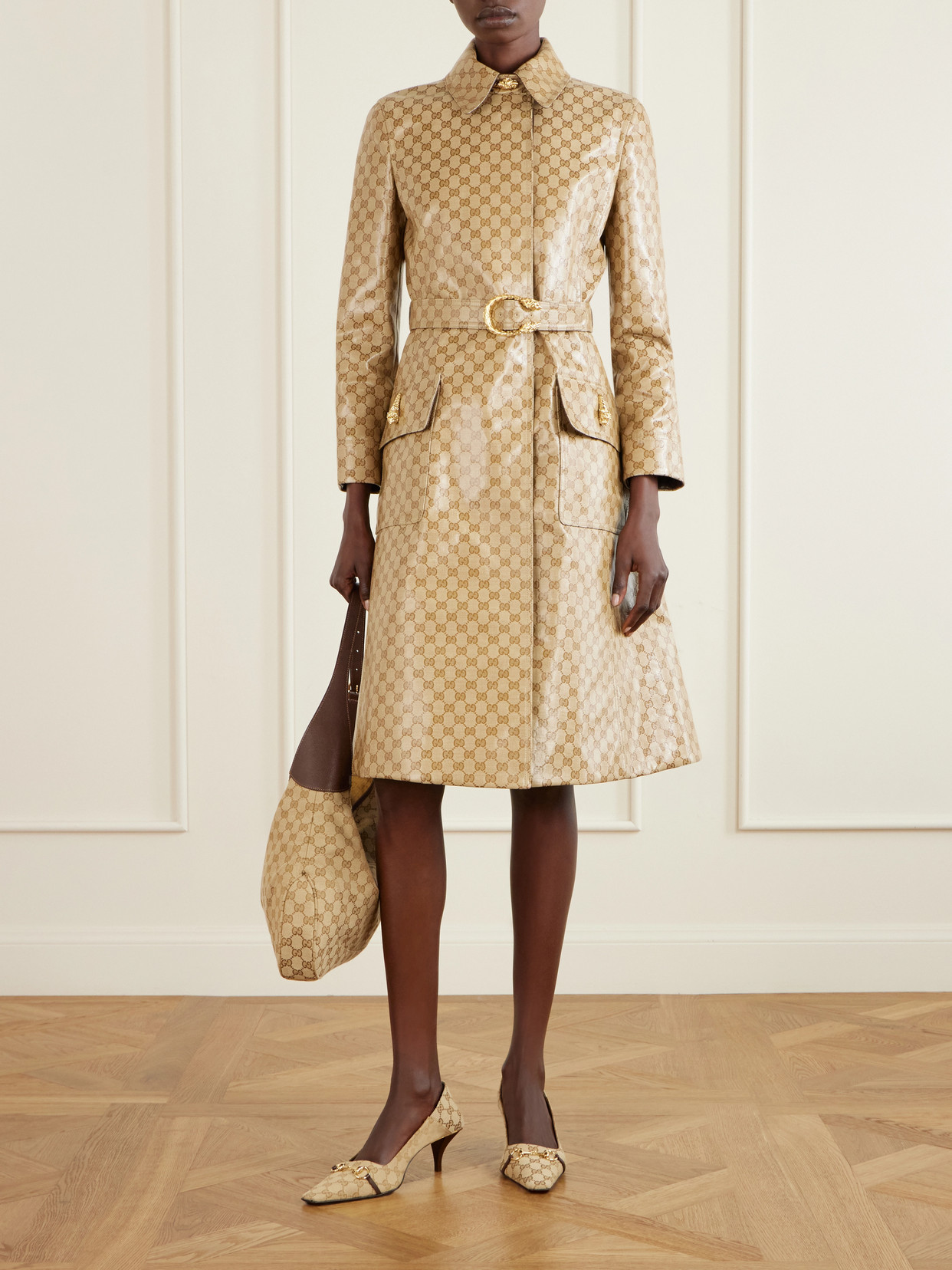 Vittoria Collapsible-Heel Horsebit-Embellished Leather-Trimmed Canvas-Jacquard Pumps
