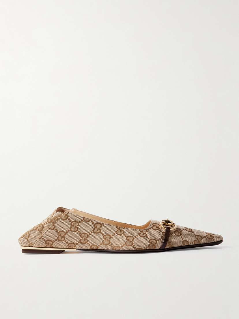 Gucci Vittoria Horsebit-detailed Leather-trimmed Canvas-jacquard Ballet Flats