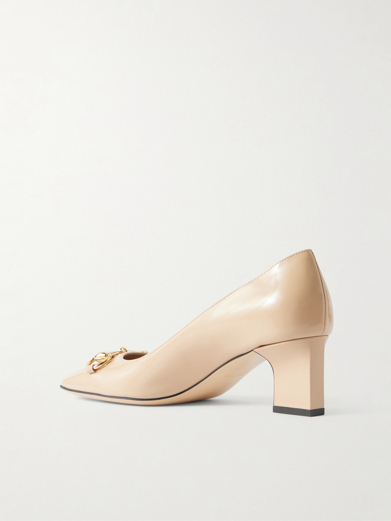 Zhora Horsebit-Embellished Glossed-Leather Pumps