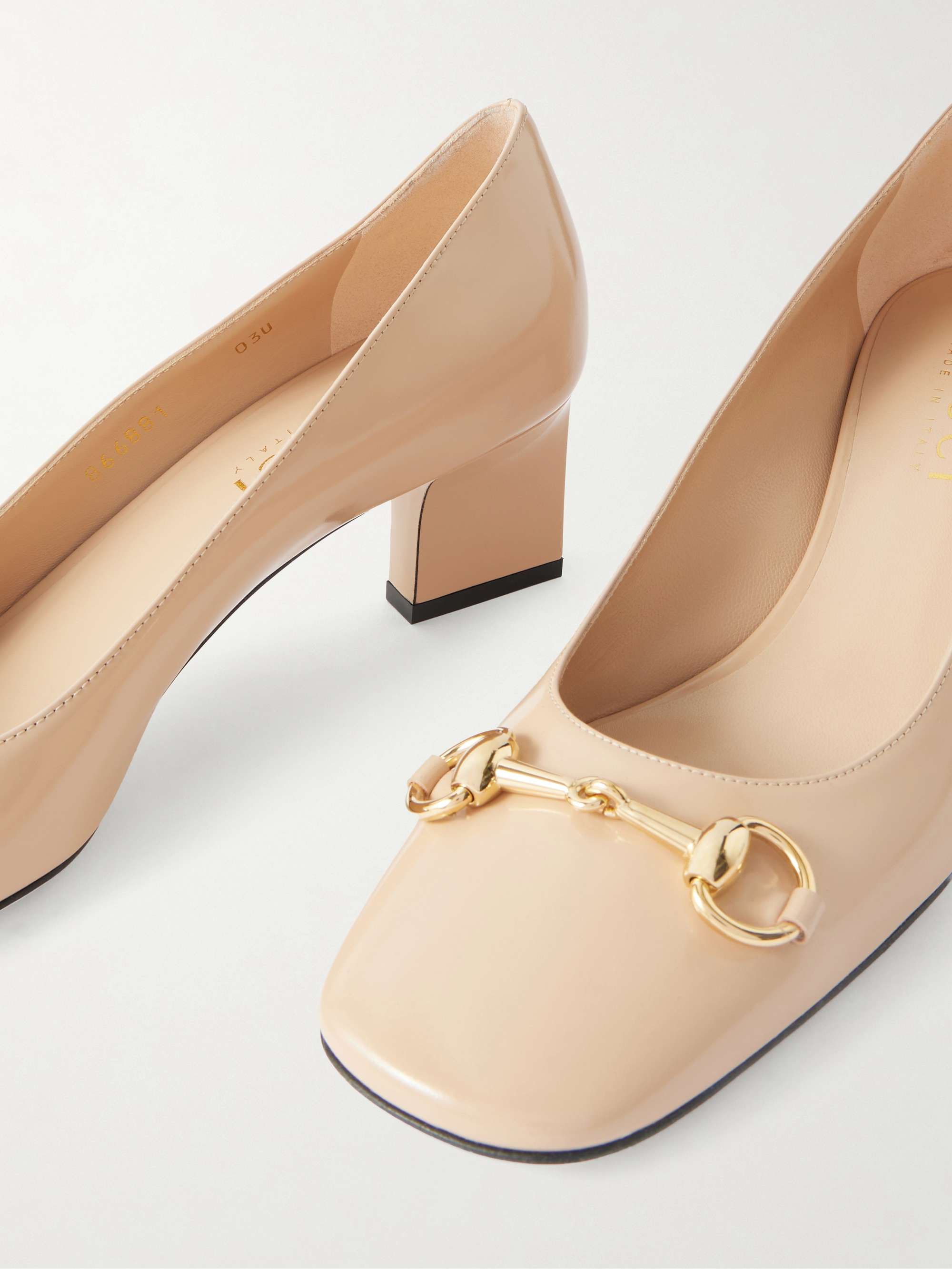 GUCCI Zhora horsebit-embellished glossed-leather pumps | NET-A-PORTER