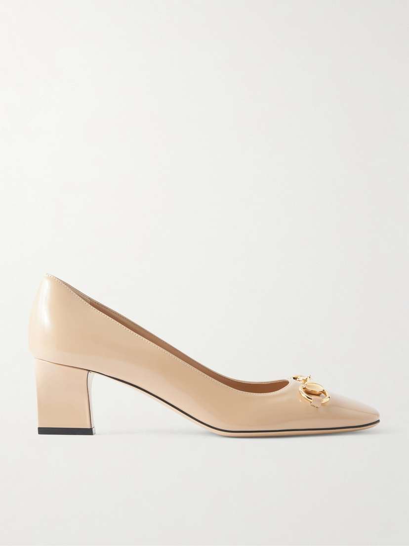 Gucci Zhora Horsebit-embellished Glossed-leather Pumps