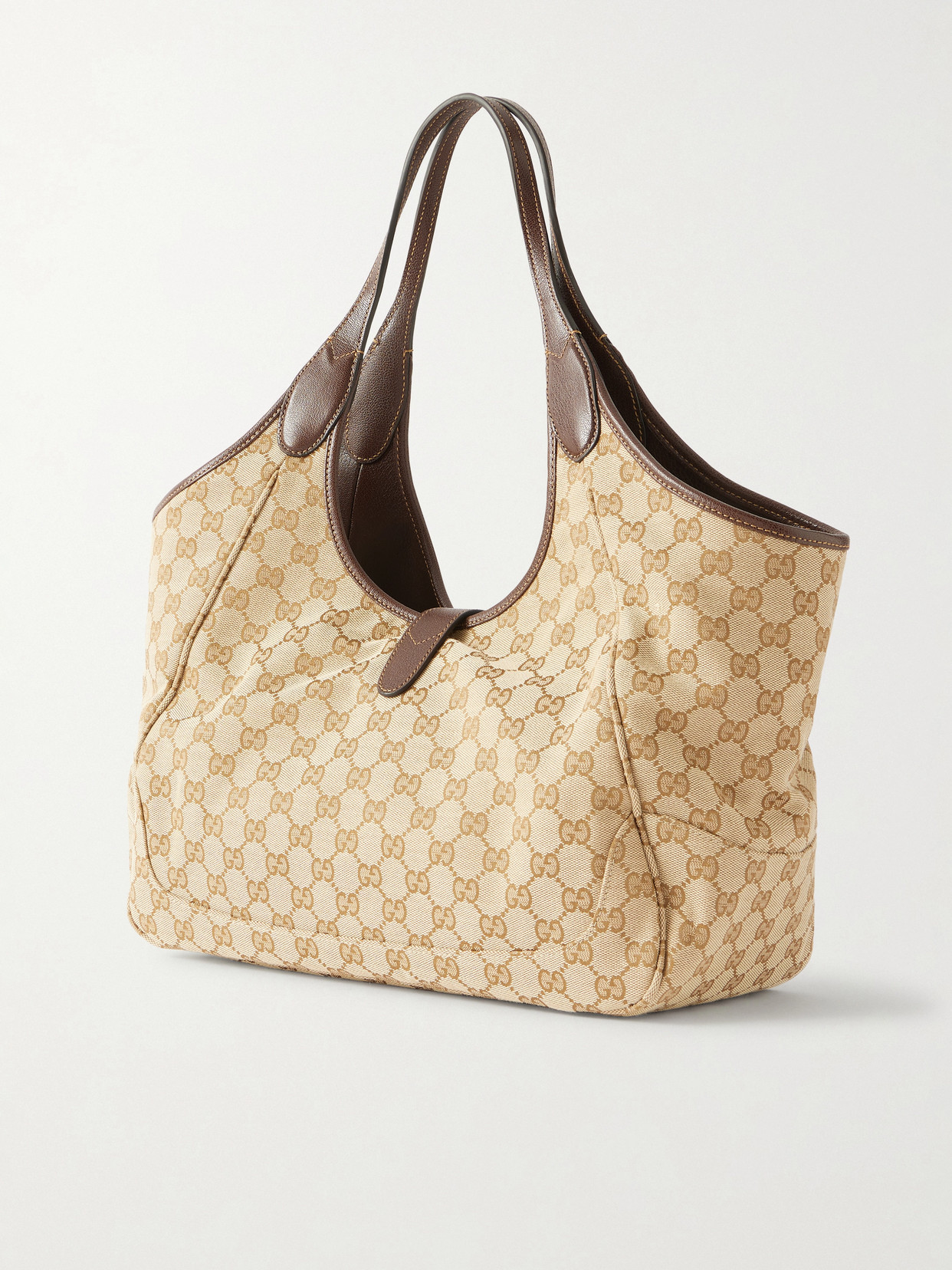 Mercato Medium Leather-Trimmed Canvas-Jacquard Shoulder Bag
