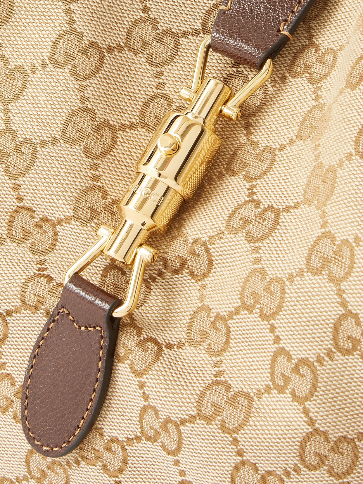 Mercato Medium Leather-Trimmed Canvas-Jacquard Shoulder Bag