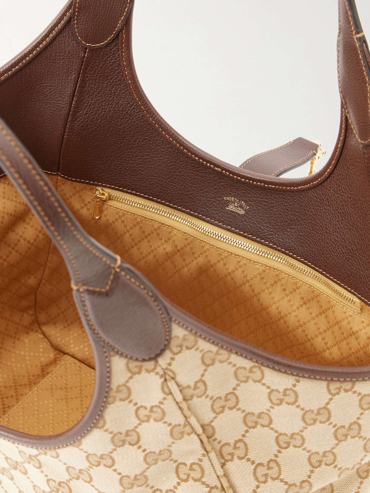 Mercato Medium Leather-Trimmed Canvas-Jacquard Shoulder Bag