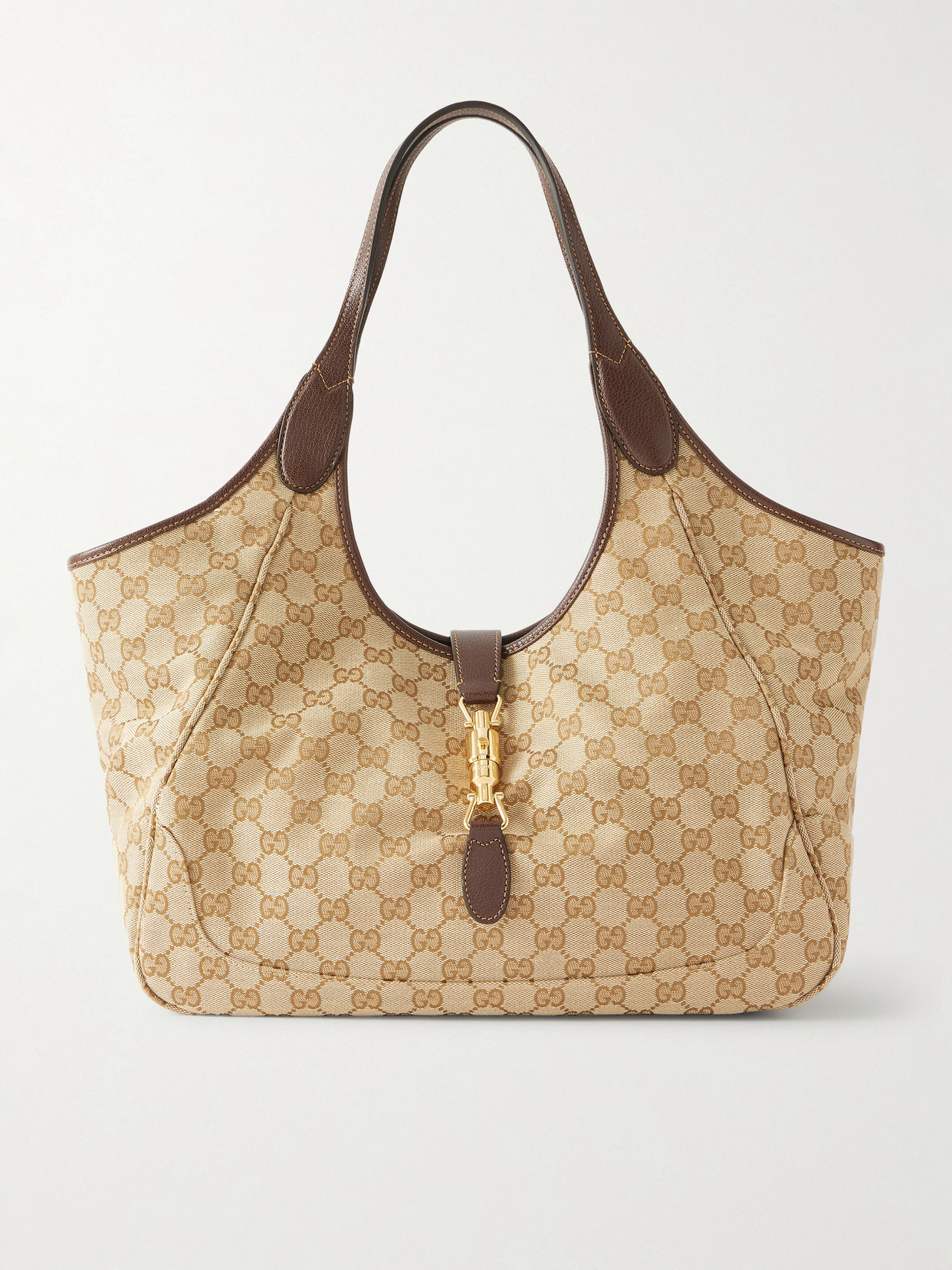 Gucci - Mercato Medium Leather-trimmed Canvas-jacquard Shoulder Bag - Beige