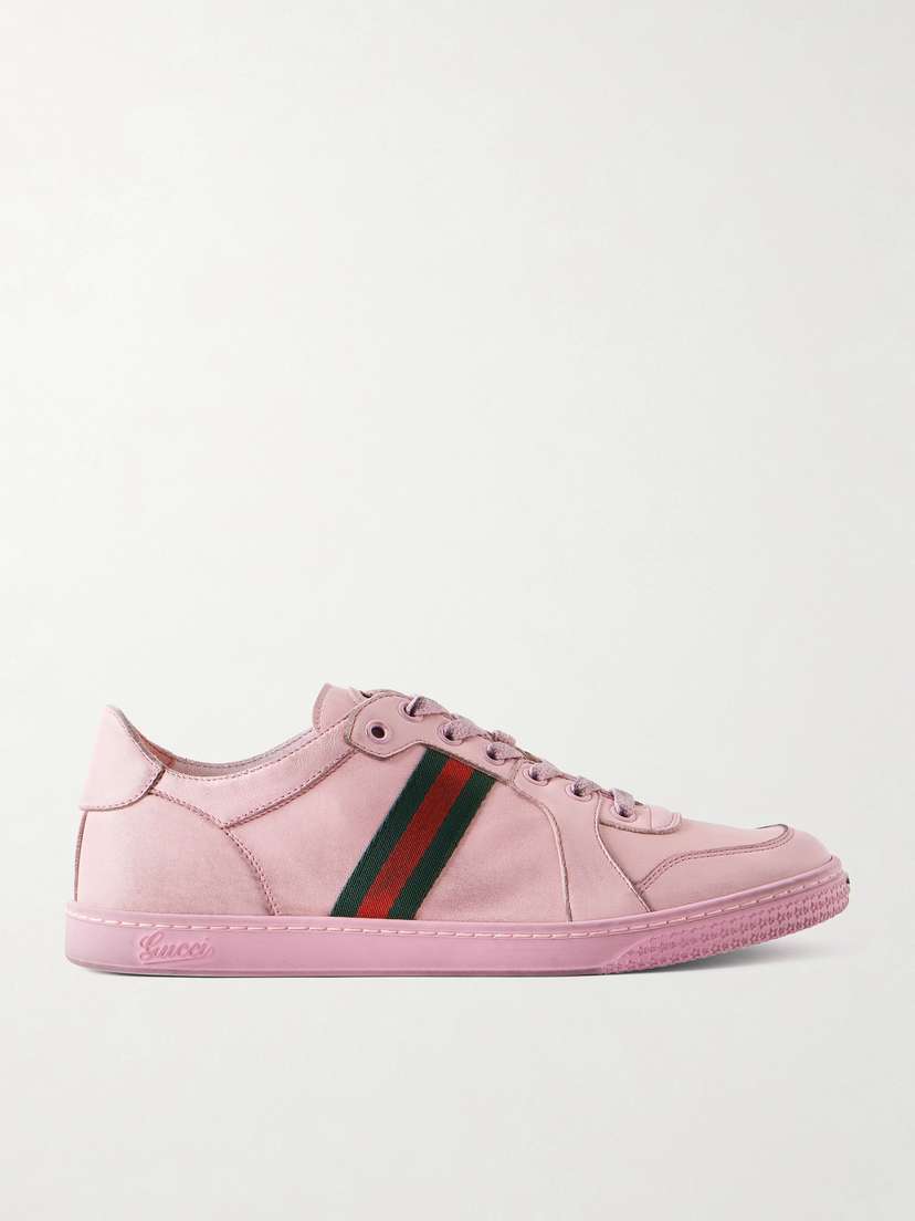 Gucci Stretch Distressed Webbing-trimmed Leather Sneakers