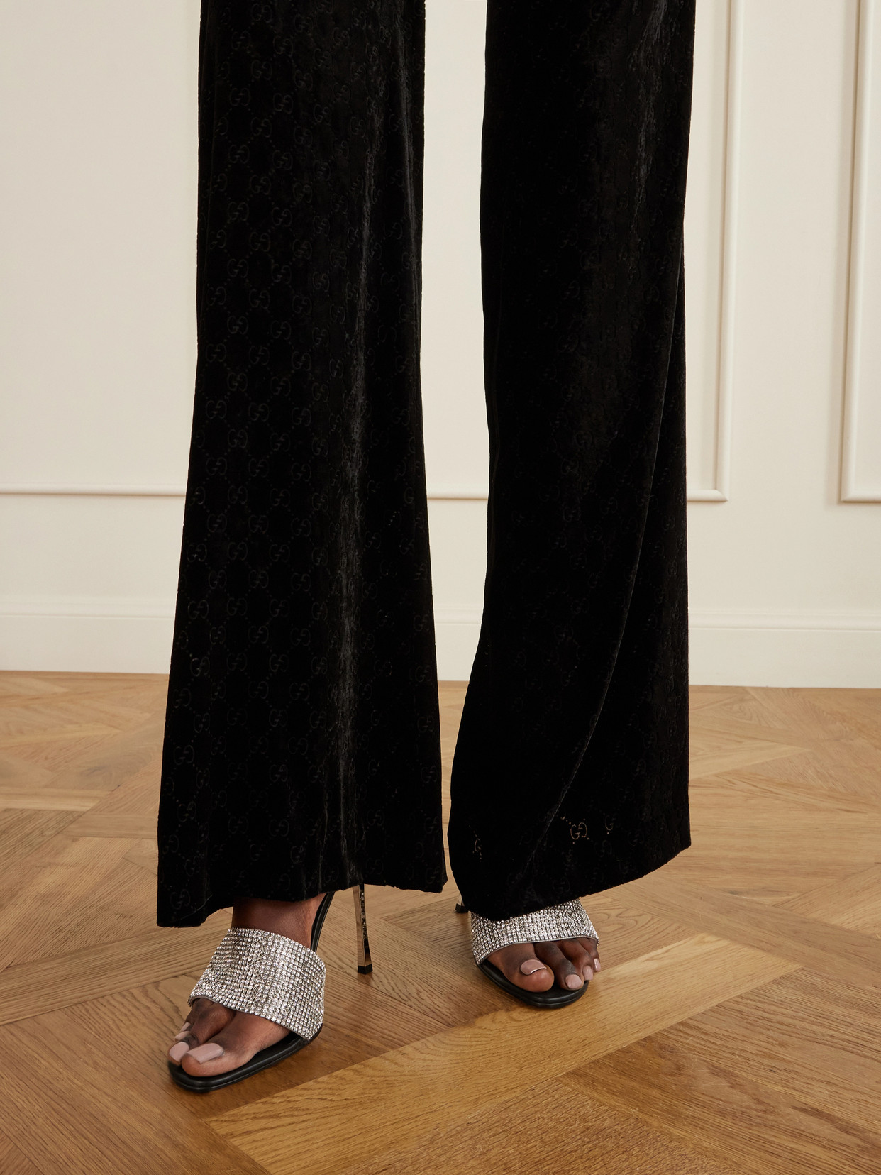 Bombshell Crystal-Embellished Mules