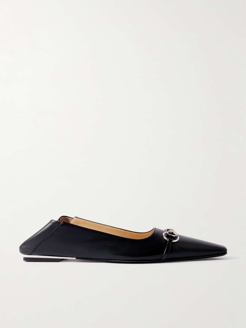 Gucci Vittoria Collapsible-heel Horsebit-embellished Leather Ballet Flats