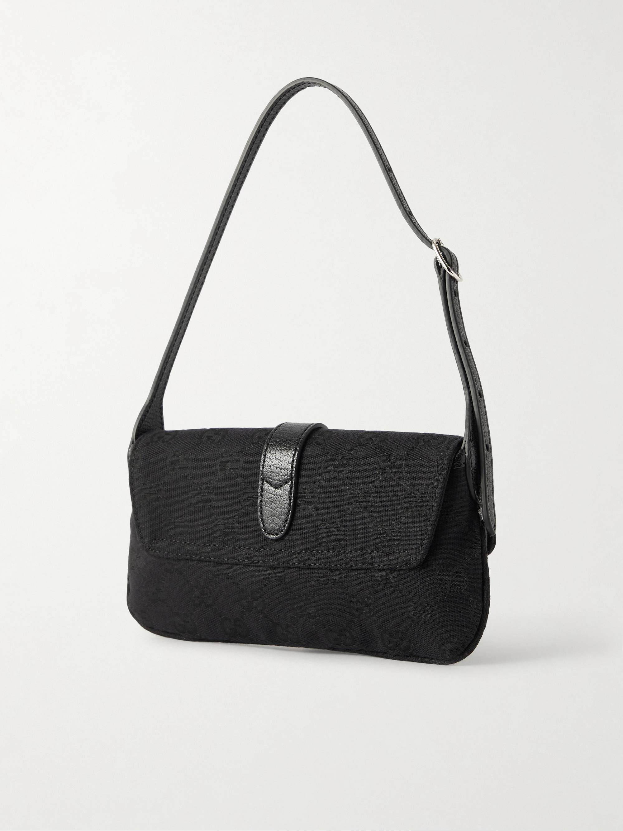 GUCCI Jackie 1961 mini leather-trimmed canvas-jacquard shoulder