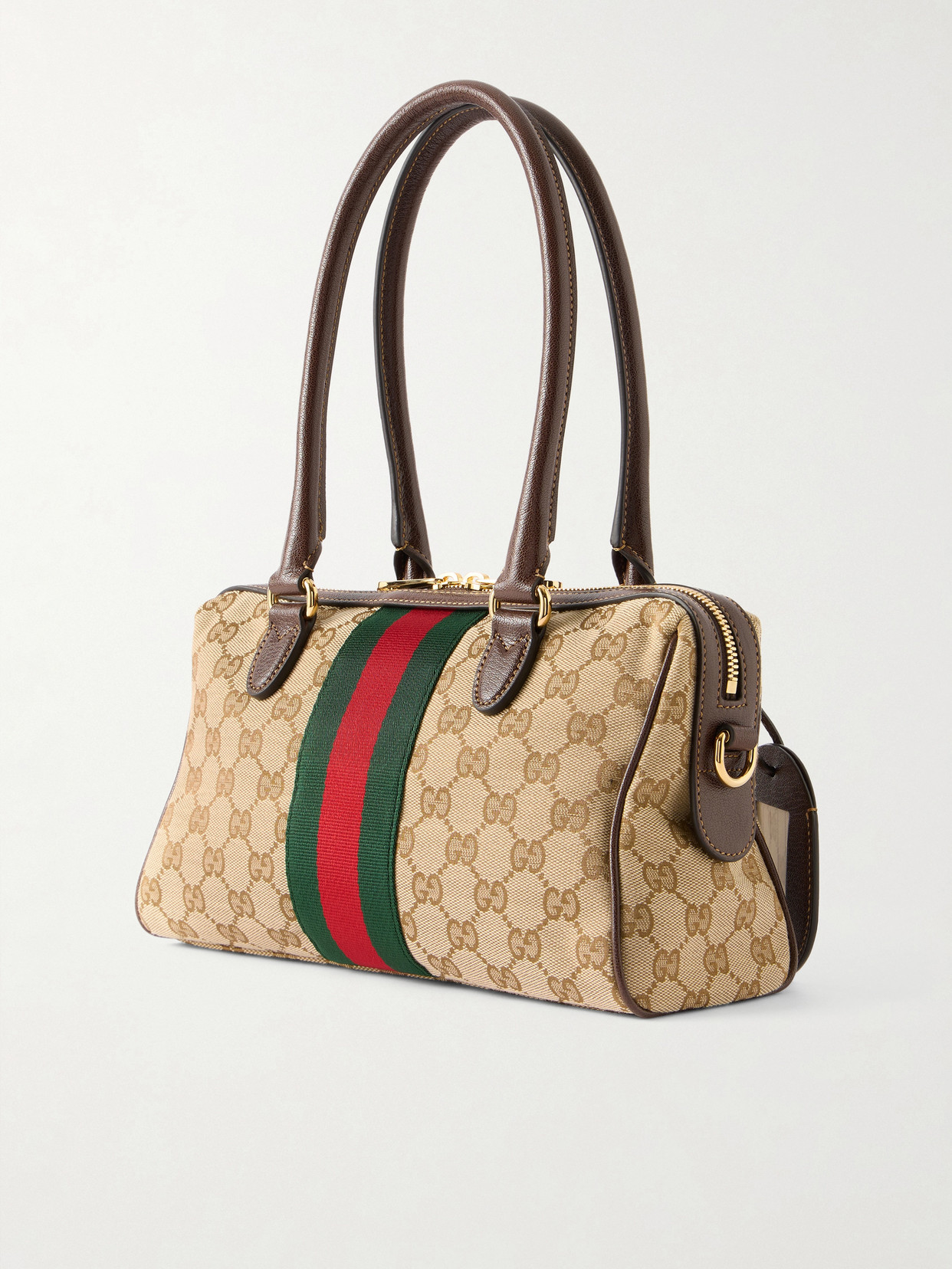 Borsetto Medium Leather And Webbing-Trimmed Canvas-Jacquard Shoulder Bag