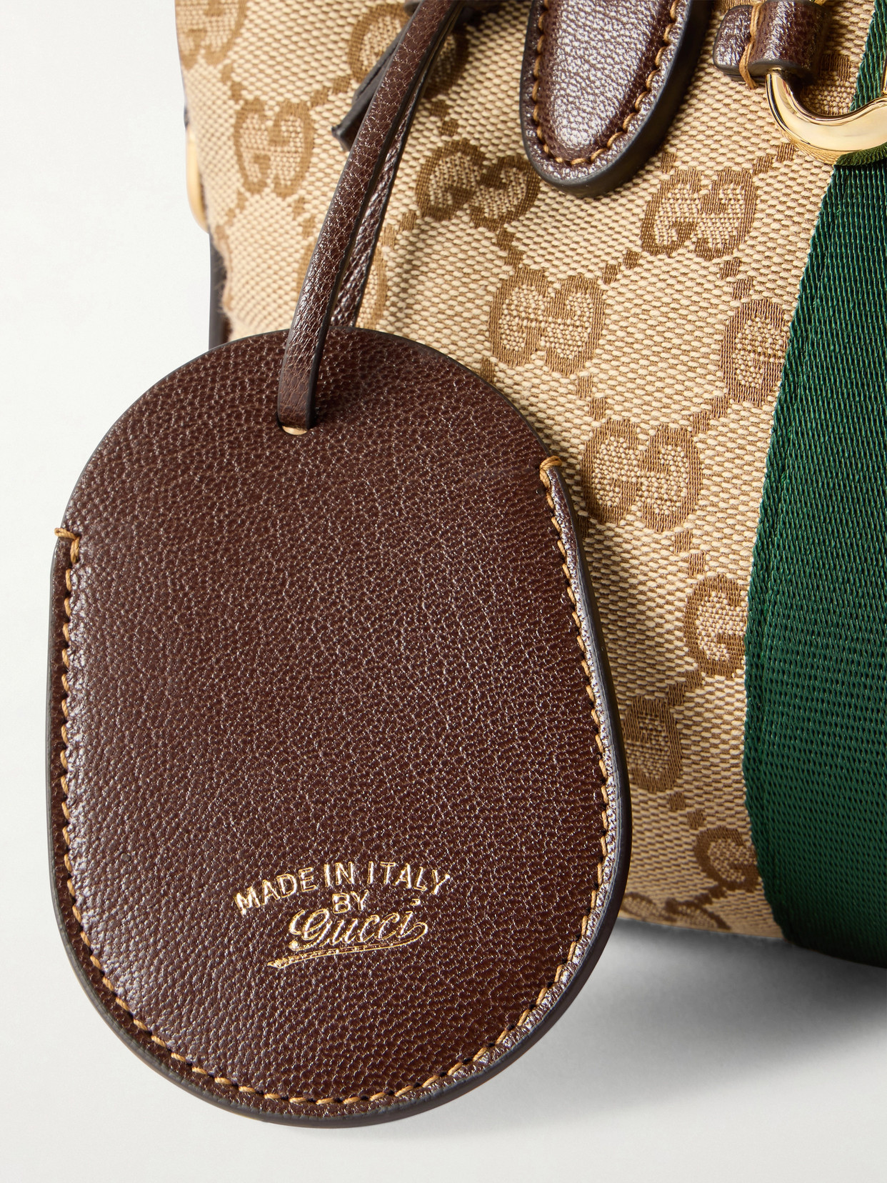Borsetto Medium Leather And Webbing-Trimmed Canvas-Jacquard Shoulder Bag