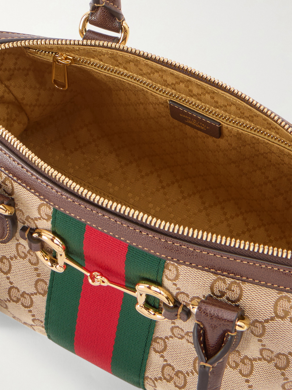 Borsetto Medium Leather And Webbing-Trimmed Canvas-Jacquard Shoulder Bag
