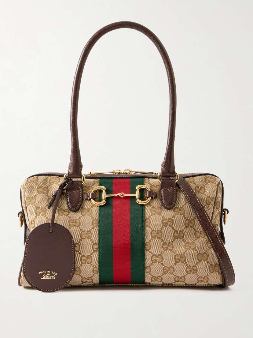 Gucci Borsetto Medium Leather And Webbing-trimmed Canvas-jacquard Shoulder Bag