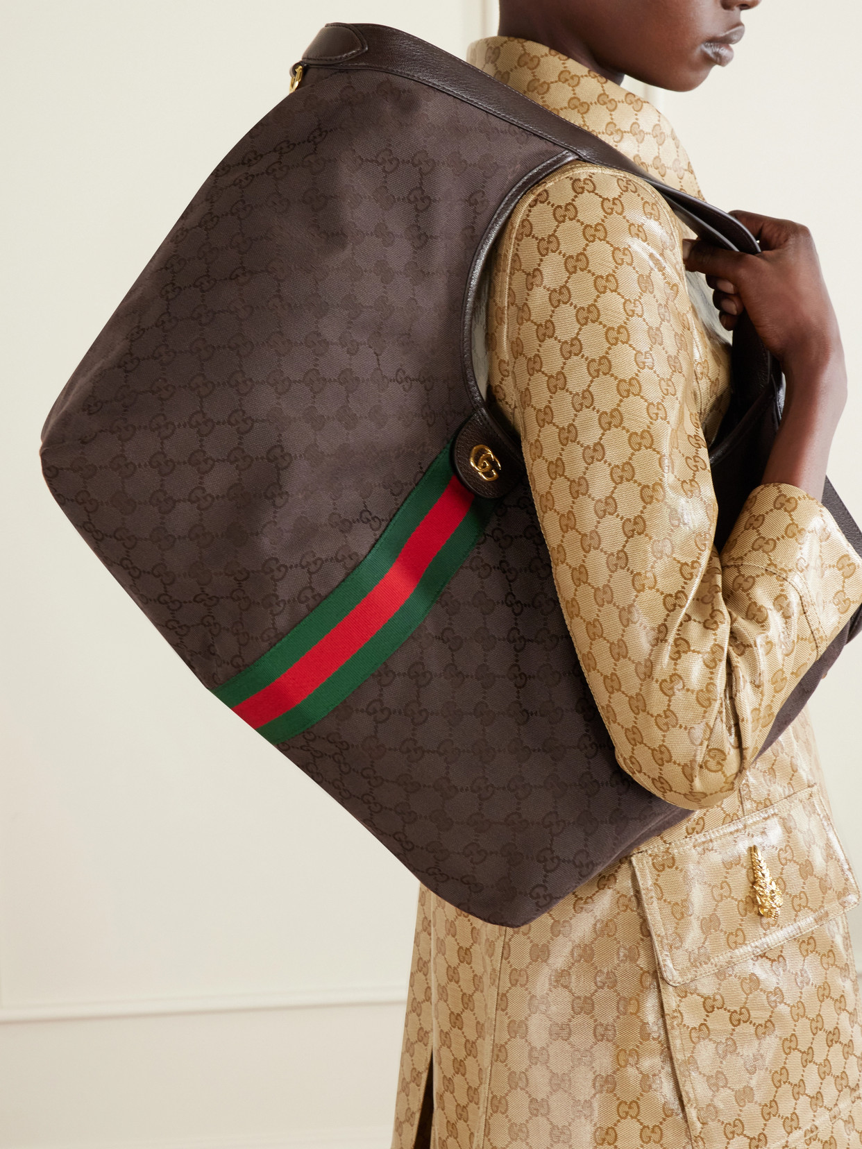Giglio Leather-Trimmed Canvas-Jacquard Tote