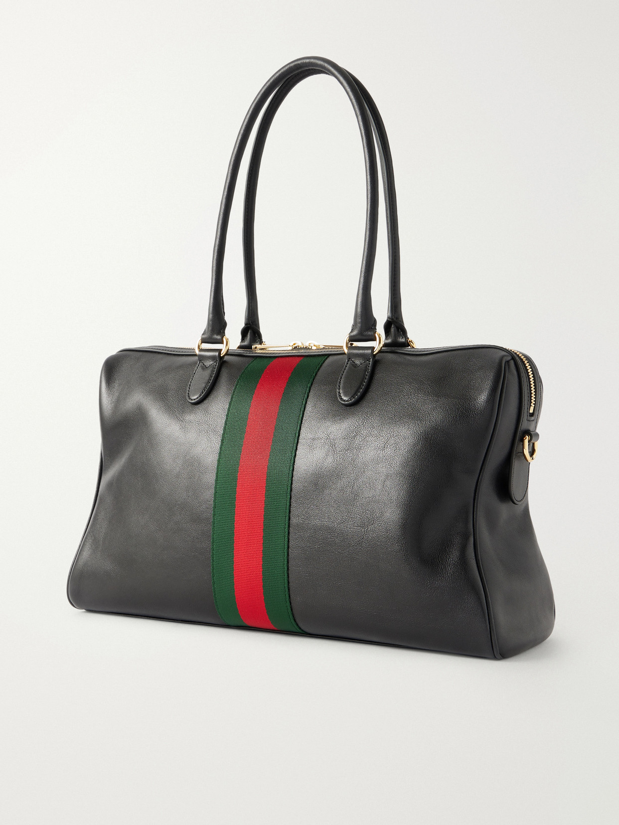 Borsetto Large Webbing-Trimmed Textured-Leather Shoulder Bag