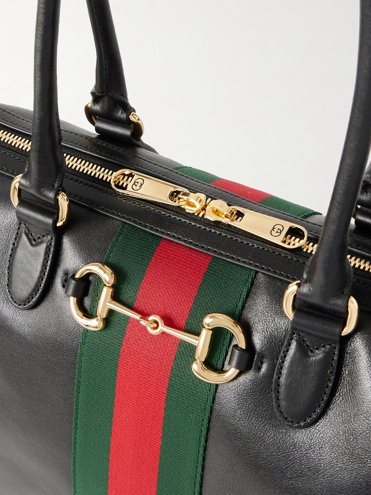 Borsetto Large Webbing-Trimmed Textured-Leather Shoulder Bag
