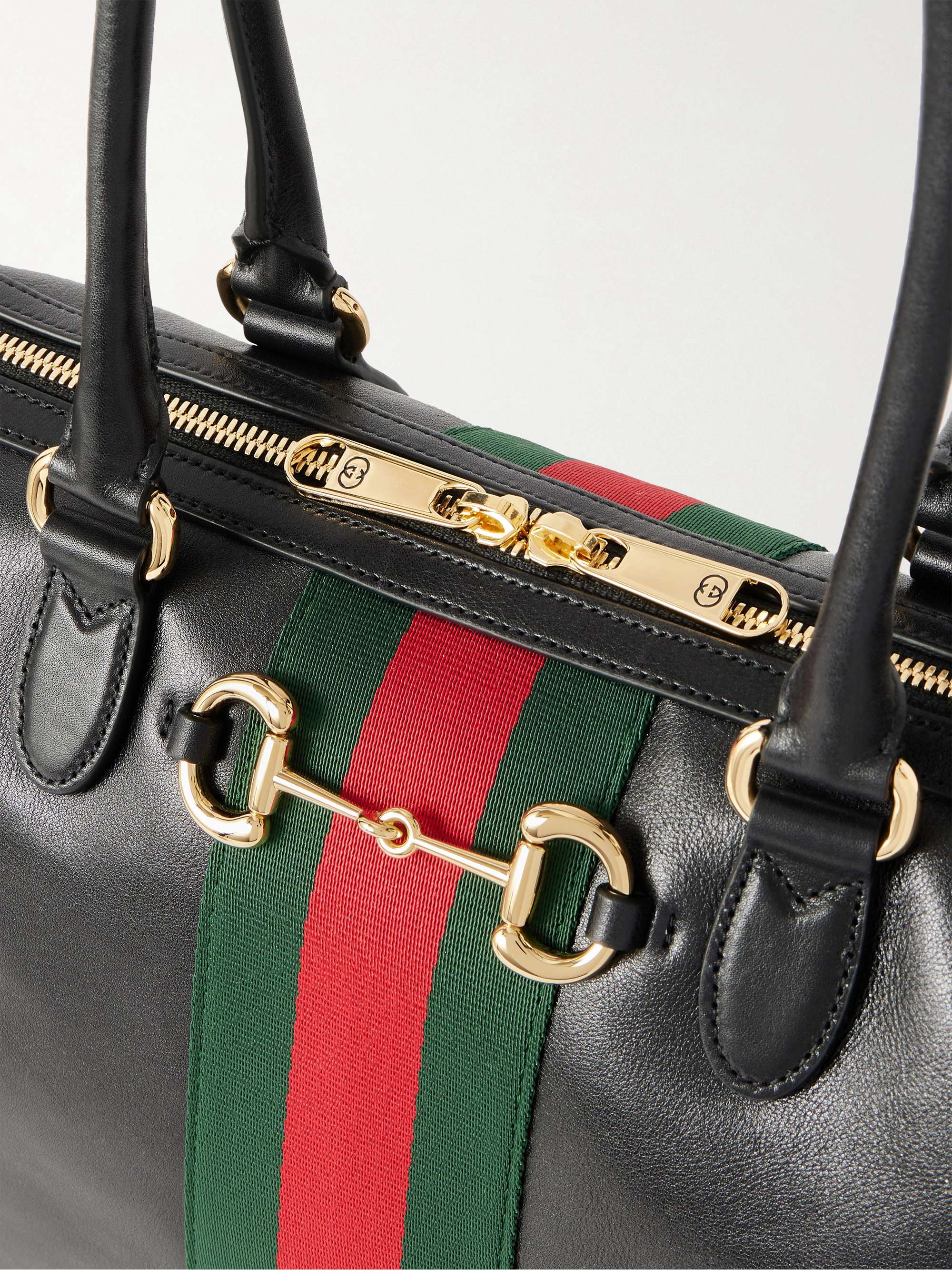 GUCCI Borsetto large webbing-trimmed textured-leather shoulder bag