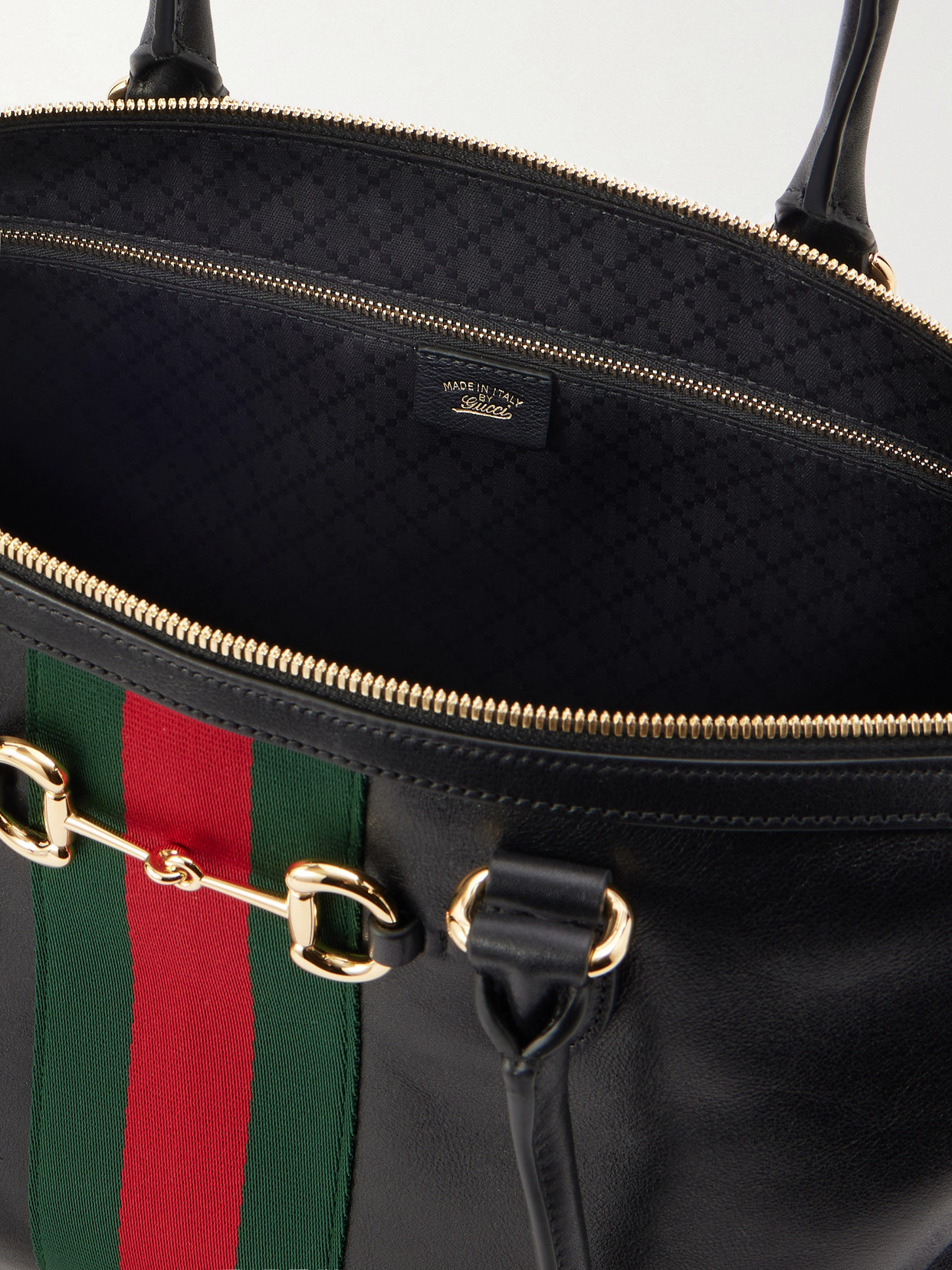 Borsetto Large Webbing-Trimmed Textured-Leather Shoulder Bag