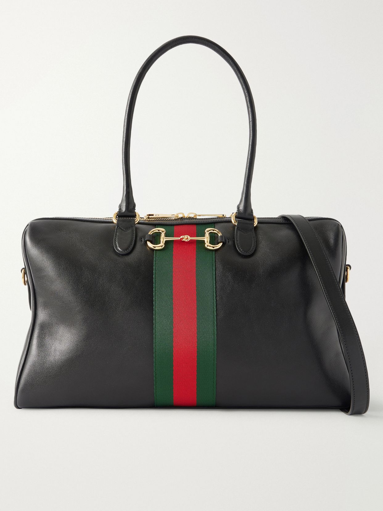 Borsetto large webbing-trimmed textured-leather shoulder bag