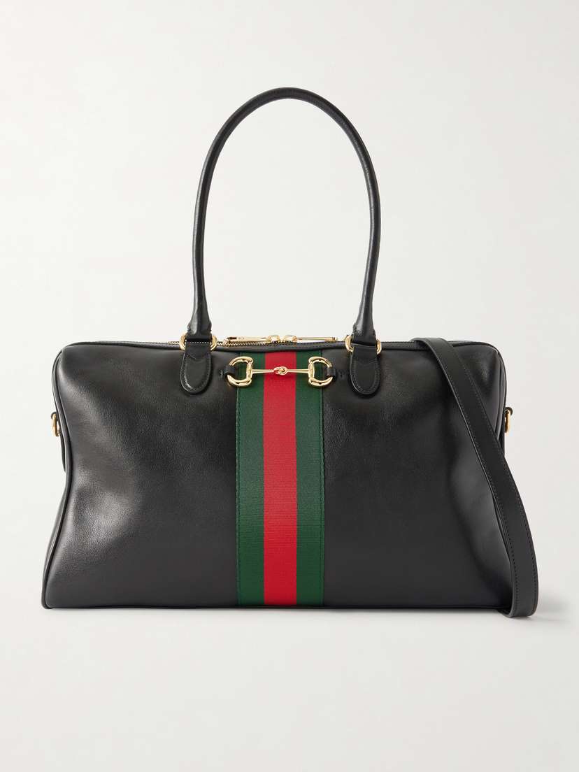 Gucci Borsetto Large Webbing-trimmed Textured-leather Shoulder Bag