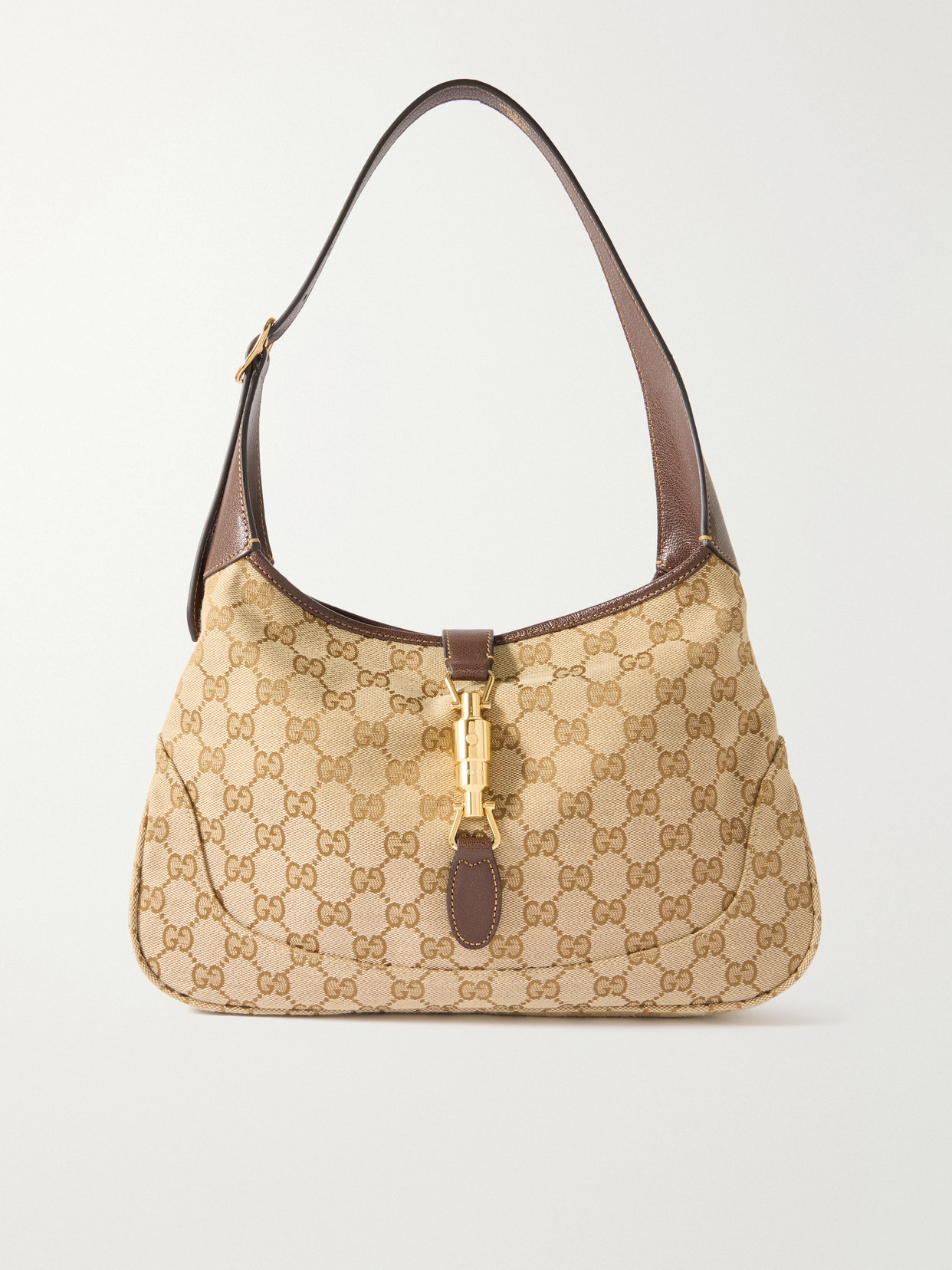 Jackie 1961 Medium Leather-Trimmed Canvas-Jacquard Shoulder Bag