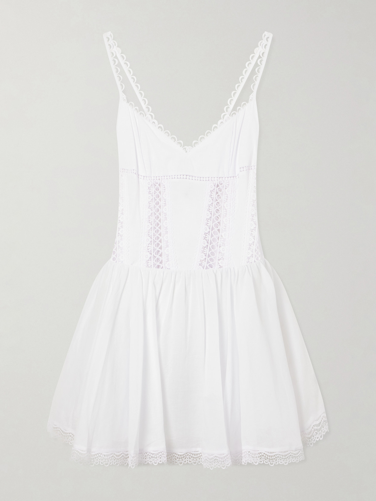Charo Ruiz Gardenia Lace-trimmed Cotton-blend Poplin Mini Dress In White