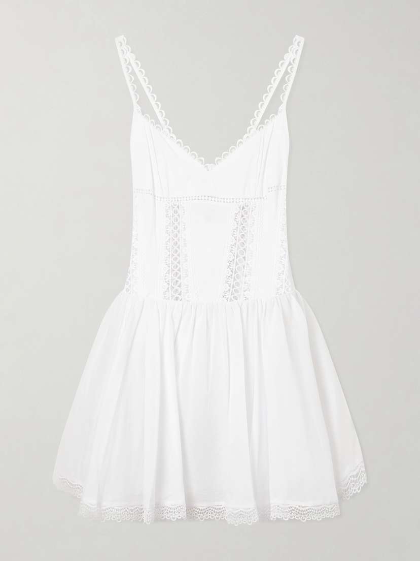Charo Ruiz Gardenia Lace-trimmed Cotton-blend Poplin Mini Dress