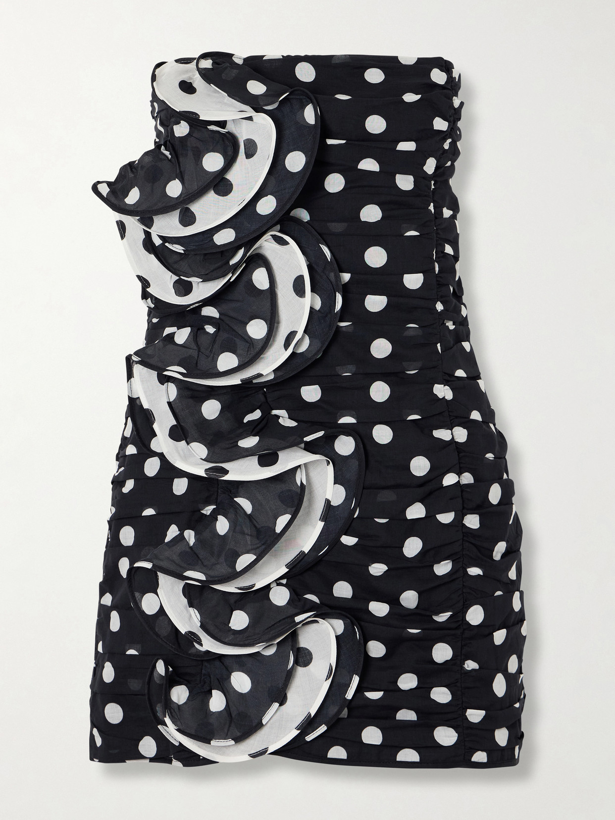 Charo Ruiz Rocio Ruffled Polka-dot Cotton-blend Voile Mini Dress In Black