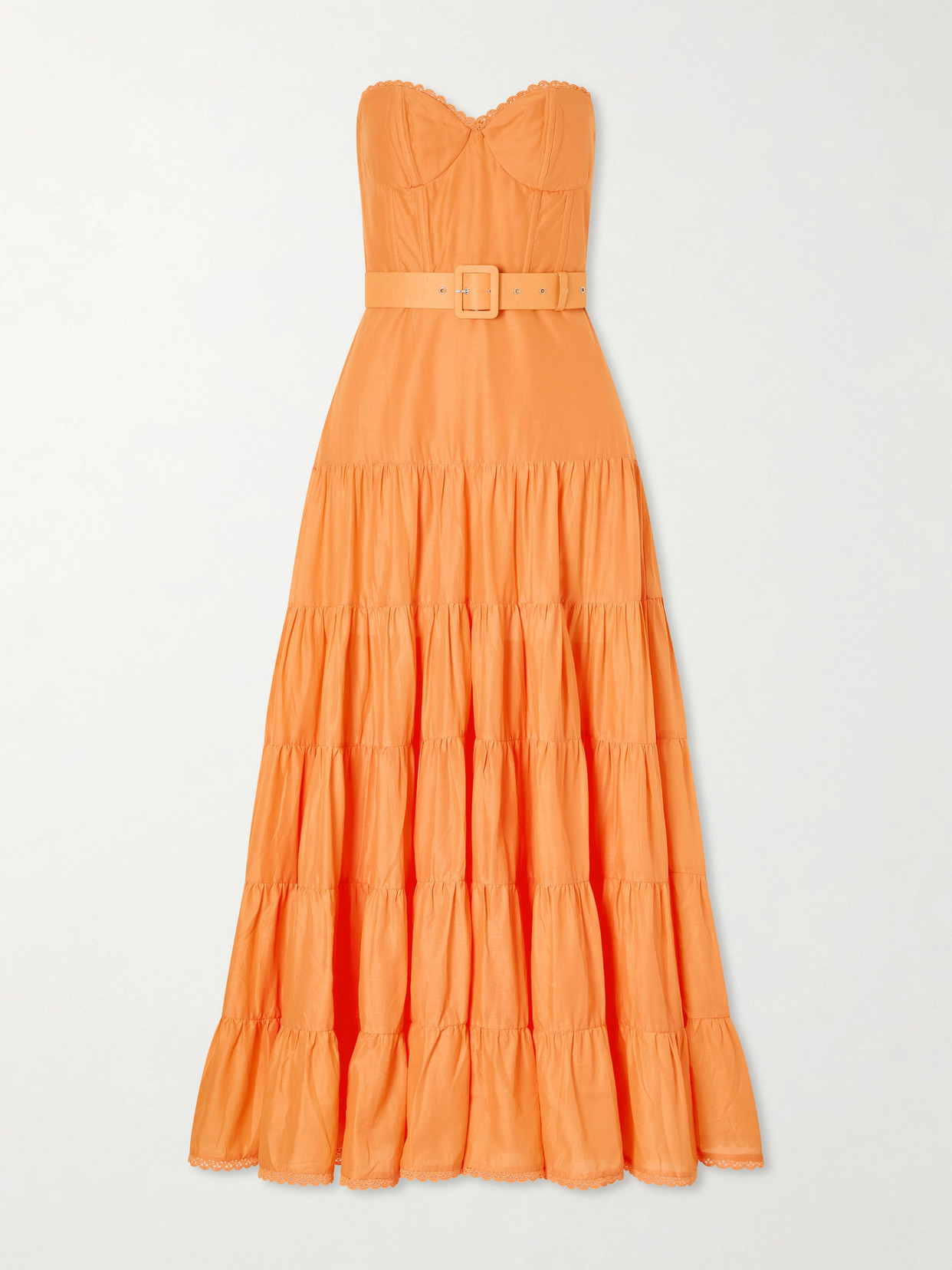 Charo Ruiz Danny Guipure Lace-trimmed Cotton-blend Voile Midi Dress In Orange