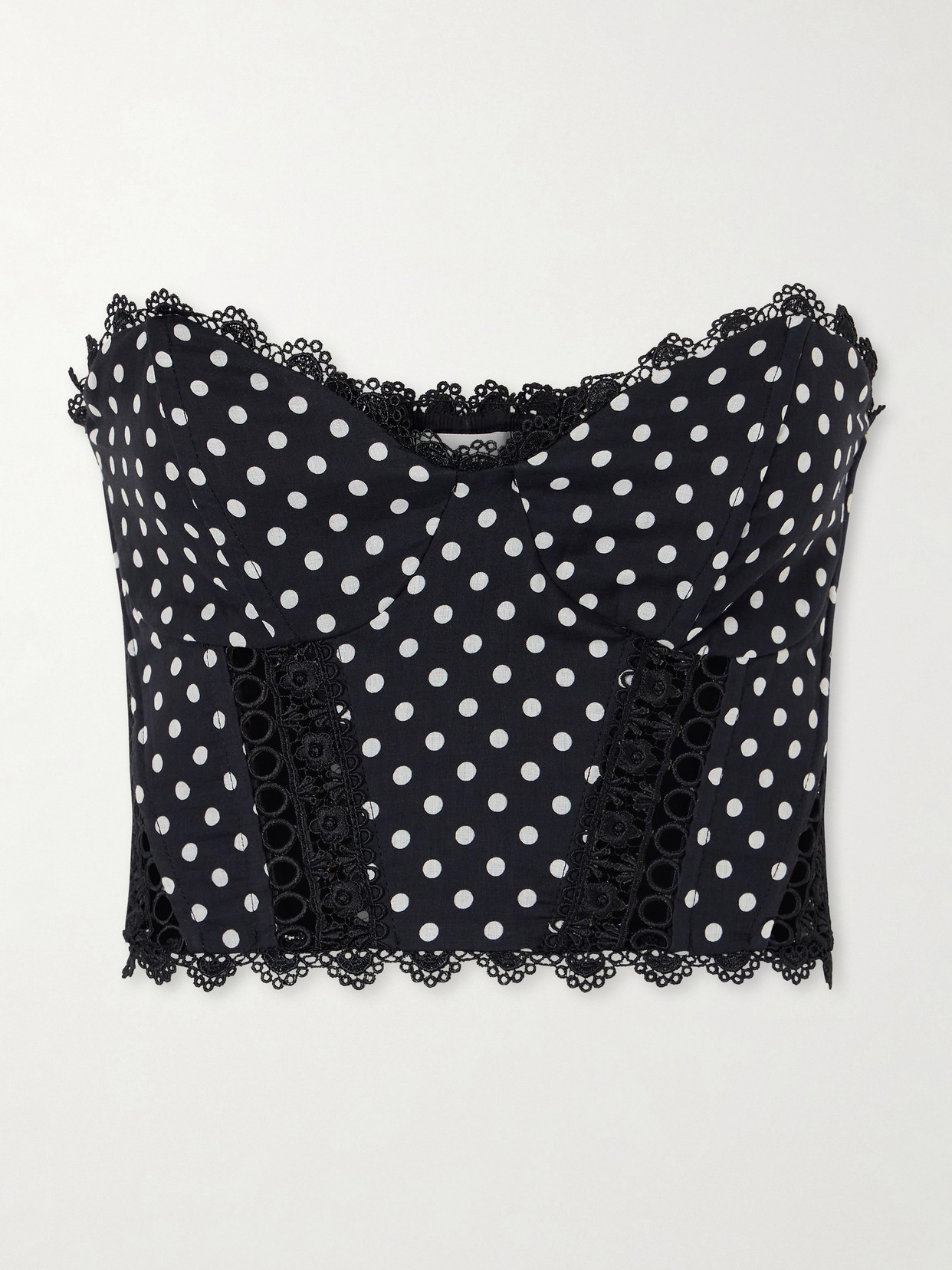 Fiare Cropped Embroidered Polka-Dot Cotton-Blend Top