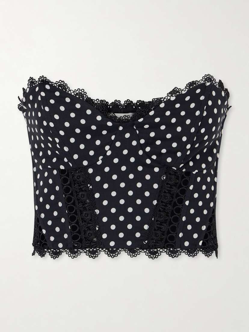 Charo Ruiz Fiare Cropped Embroidered Polka-dot Cotton-blend Top