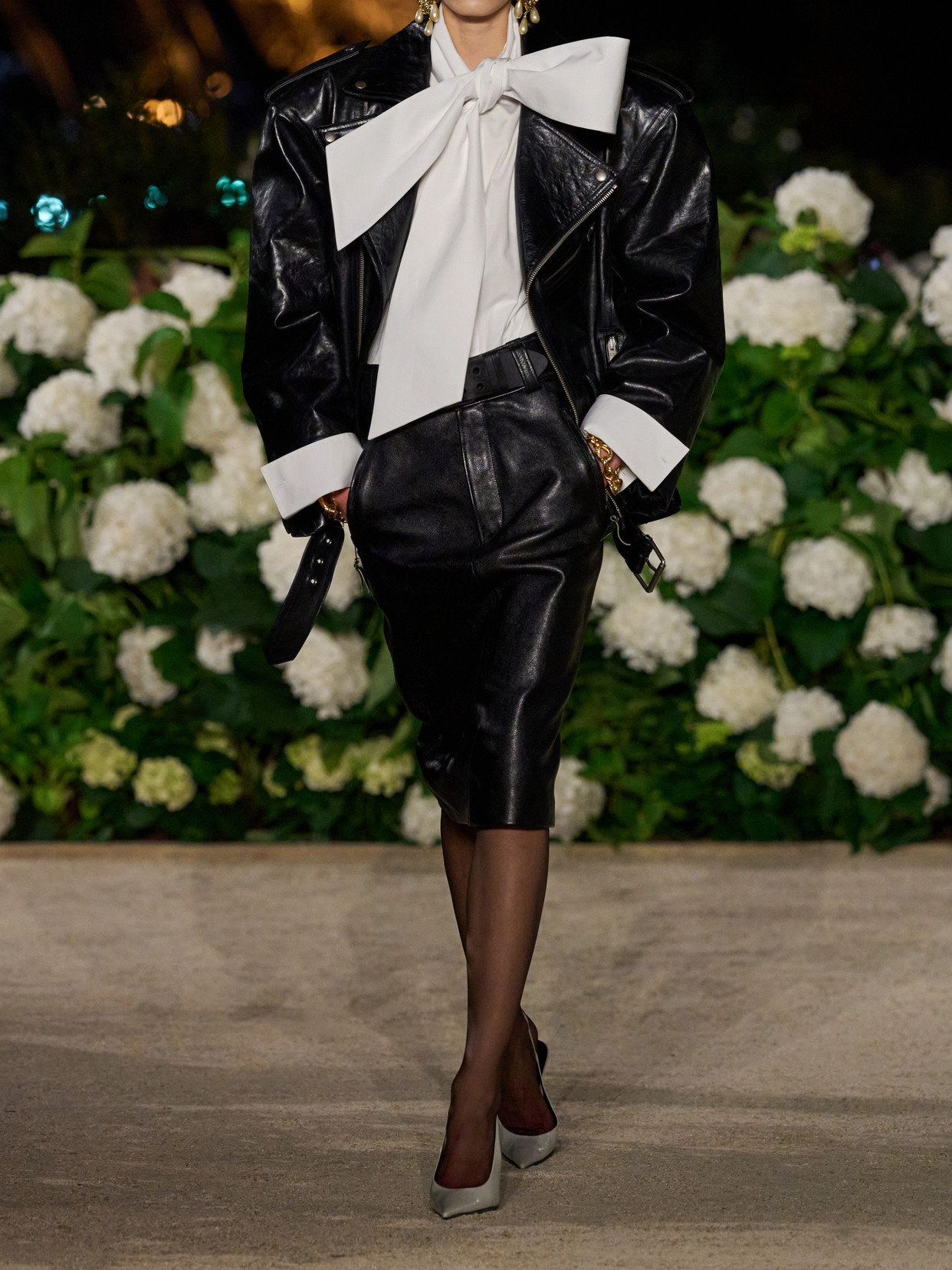 Glossed Textured-Leather Biker Jacket