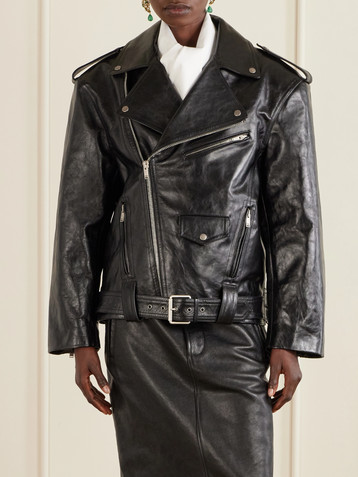 Saint Laurent Glossed textured-leather biker jacket