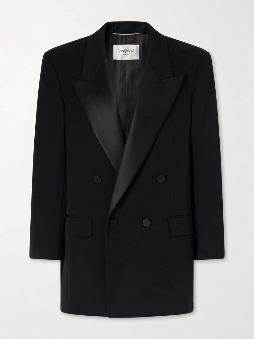 Saint Laurent Double-breasted Satin-trimmed Grain De Poudre Wool Blazer