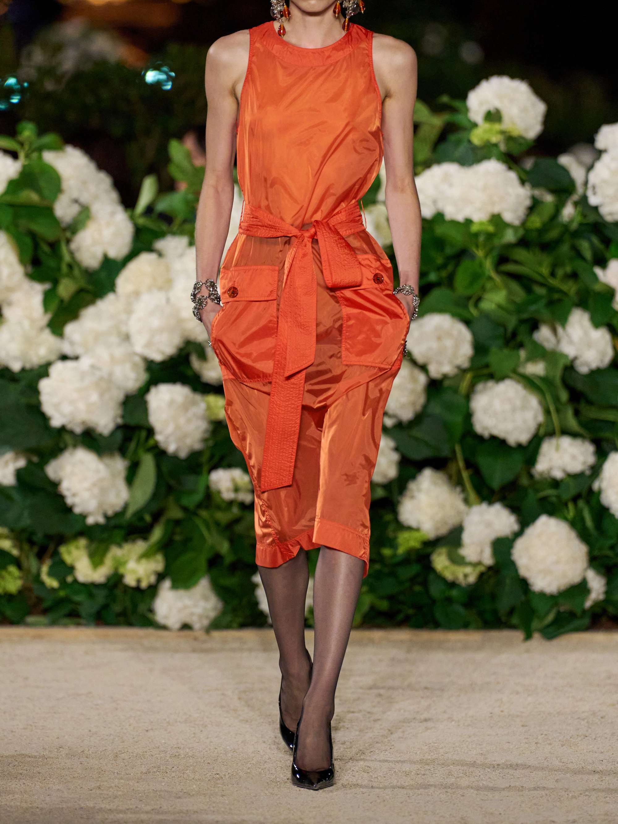 ysl orange dress Zo Kravitz in Orange at Saint Laurent Vanity Fair pre-Oscar party