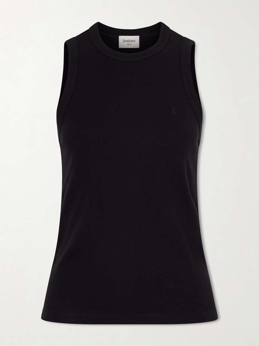 Saint Laurent Embroidered Ribbed Cotton Tank