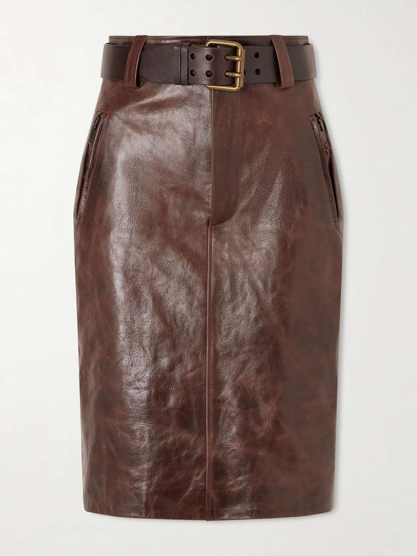 Saint Laurent Belted Leather Pencil Skirt