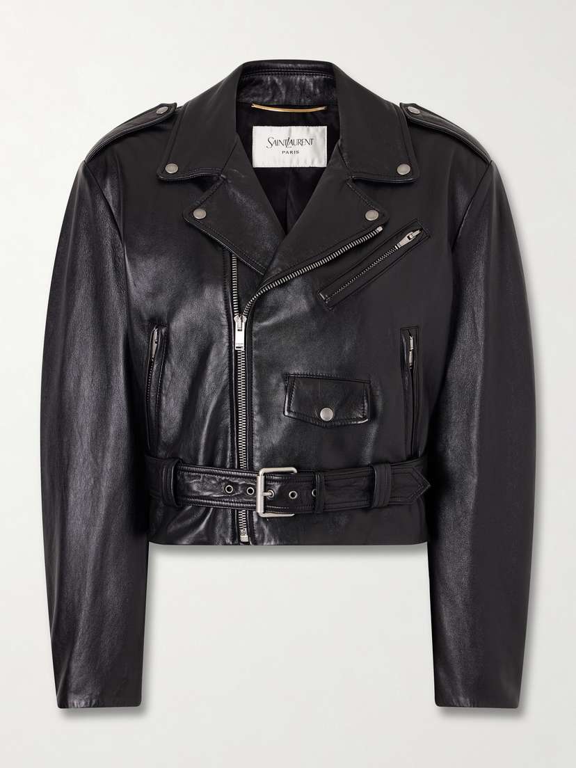 Saint Laurent Glossed Textured-leather Biker Jacket