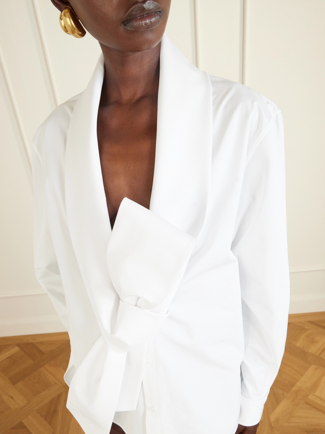 Scarf-Detailed Cotton-Poplin Shirt