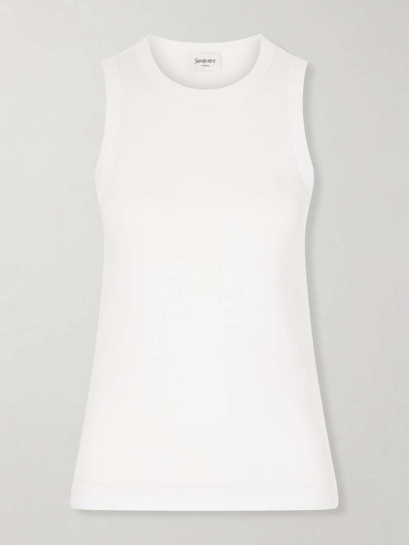 Saint Laurent Embroidered Ribbed Cotton-jersey Tank