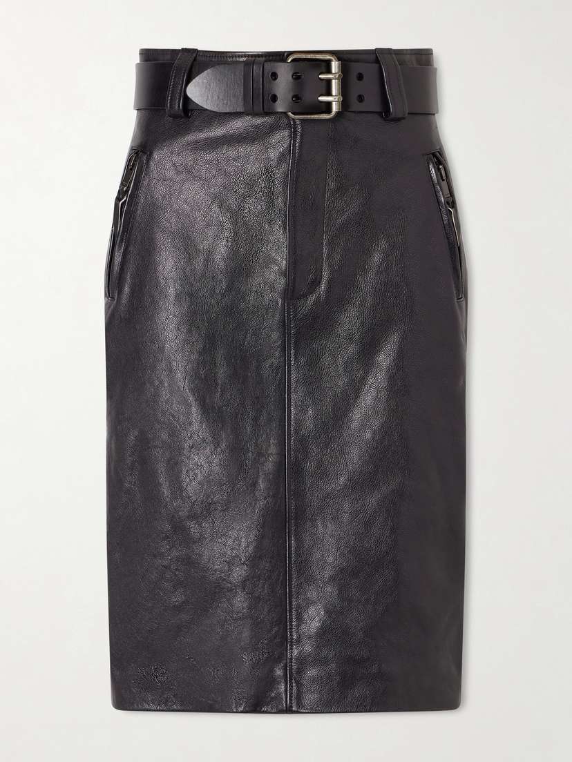 Saint Laurent Belted Textured-leather Skirt